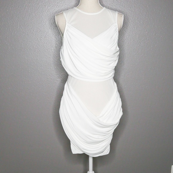 Fashion Nova Dresses & Skirts - White Mesh Dress Draped Ruched Criss Cross